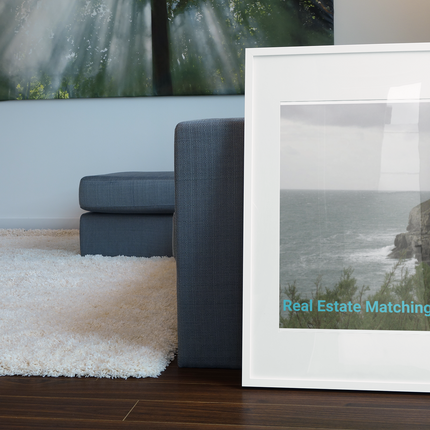 Seaside Serenity Framed poster with realestatematching24 without key Logo