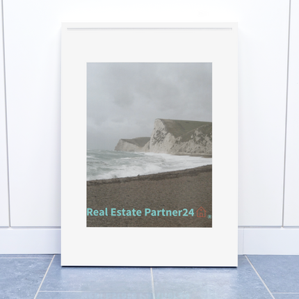 Waves and Sand Framed photo paper poster with realestatepartner24 with house Logo