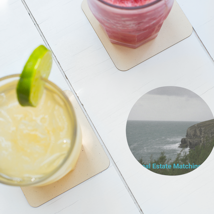 Seaside Serenity Cork-back coaster with realestatematching without key Logo