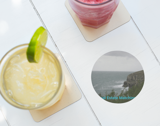 Seaside Serenity Cork-back coaster with realestatematching without key Logo