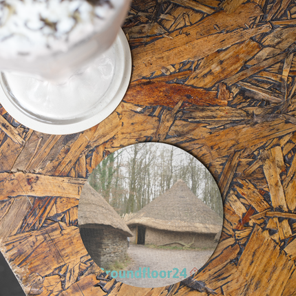 Village Charm Cork-back coaster with Groundfloor24 with House Logo