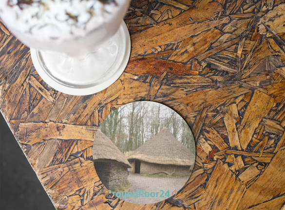 Village Charm Cork-back coaster with Groundfloor24 with House Logo