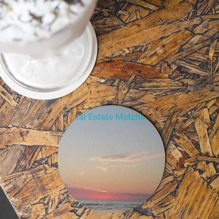 Sunset Sinari Cork-back coaster with Real Estate Matching Logo