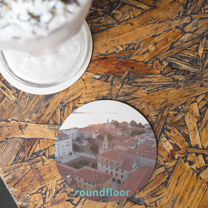 Roof Sunset View Cork-back coaster with Groundfloor with House Logo