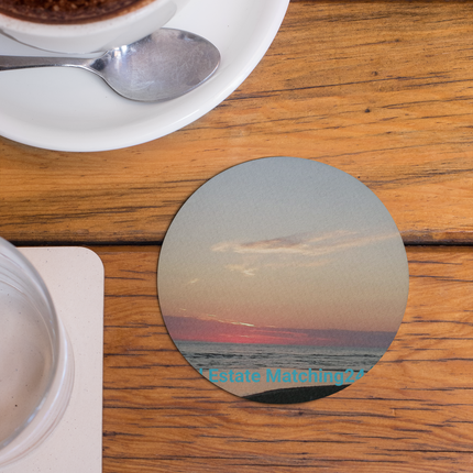 Sunset Sinari Cork-back coaster with Real Estate Matching24 Logo