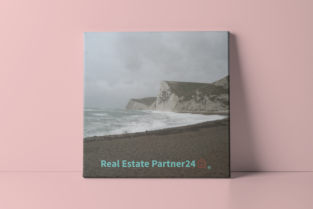 Waves and Sand Poster with hangers with realestatepartner24 with house Logo