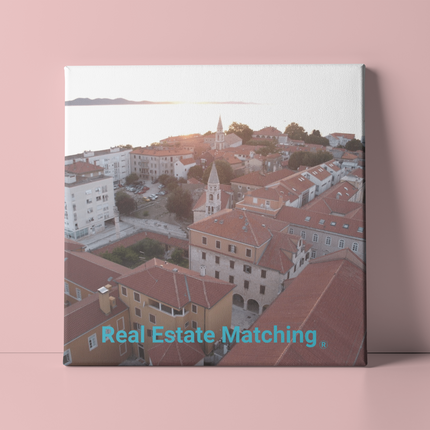Roof Sunset View Poster with hangers with realestatematching without key Logo