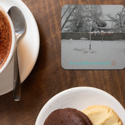 Winter Wonderland Cork-back coaster with groundfloorview24 with House Logo