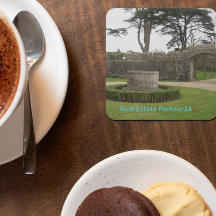 Nature's Wonders Cork-back coaster with realestatepartner24 with house Logo