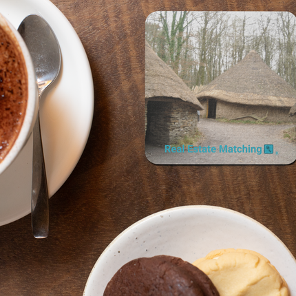Village Charm Cork-back coaster with realestatematching with key Logo