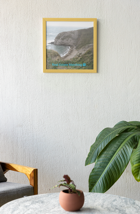 Sea & Hills Framed poster with realestatematching with key Logo