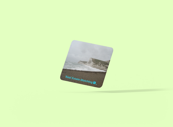 Waves and Sand Cork-back coaster with realestatematching with key Logo