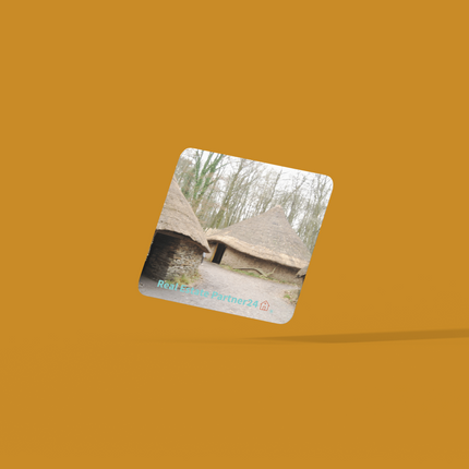 Village Charm Cork-back coaster with realestatepartner24 with house Logo