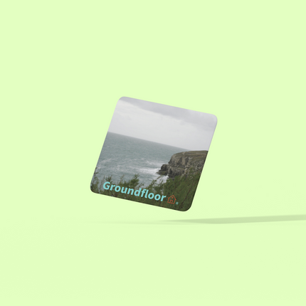 Seaside Serenity Cork-back coaster with Groundfloor with House Logo