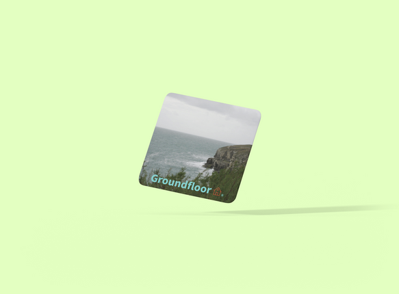 Seaside Serenity Cork-back coaster with Groundfloor with House Logo