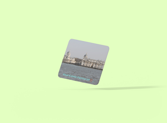 Riverside Beauty Cork-back coaster with realestatepartner24 with house Logo