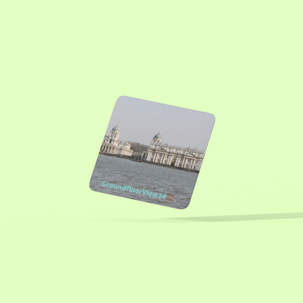 Riverside Beauty Cork-back coaster with groundfloorview24 with House Logo