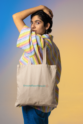 Organic denim tote bag with Real Estate Partner24 Logo
