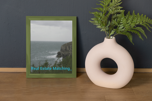 Seaside Serenity Framed canvas with realestatematching without key Logo