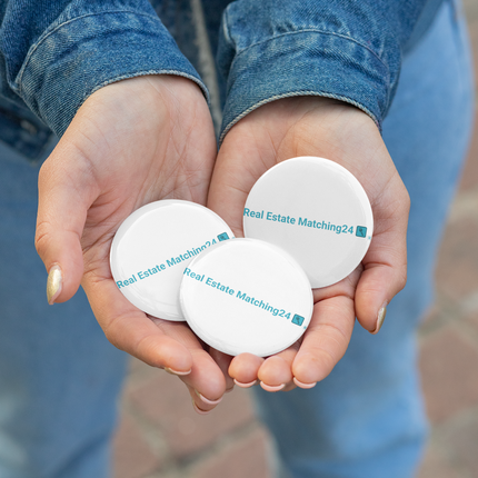 Set of pin buttons with Real Estate Matching24 Logo