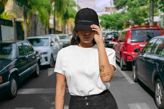 Austria Distressed Dad Hat GroundfloorView24 with 3 Logos.