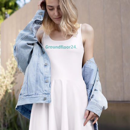 All-over print long sleeve midi dress with Groundfloor24 Logo