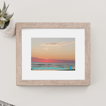 Sunset Sinari Framed poster with Real Estate Matching24 Logo