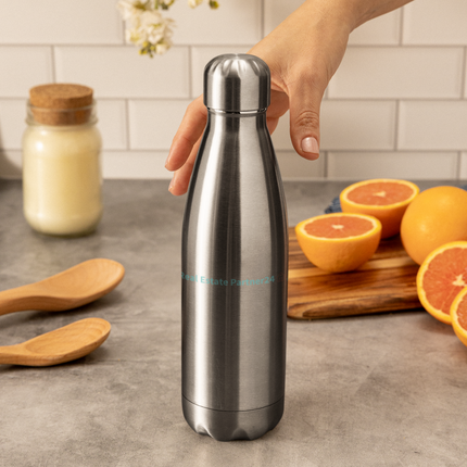 Stainless Steel Water Bottle with Real Estate Partner24 Logo