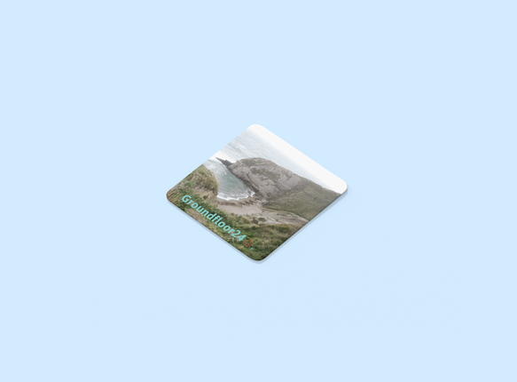 Sea & Hills Cork-back coaster with Groundfloor24 with House Logo