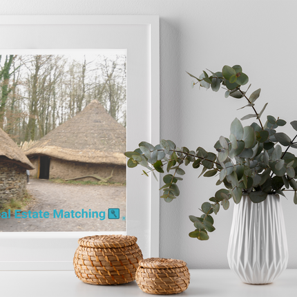 Village Charm Framed poster with realestatematching with key Logo
