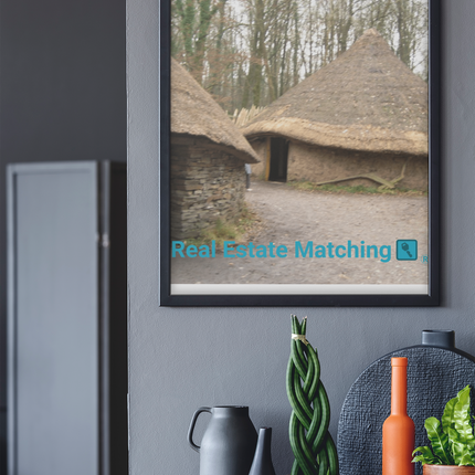 Village Charm Framed canvas with realestatematching with key Logo