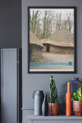 Village Charm Framed canvas with realestatematching with key Logo