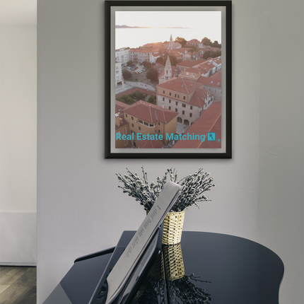 Roof Sunset View Framed photo paper poster with realestatematching with key Logo