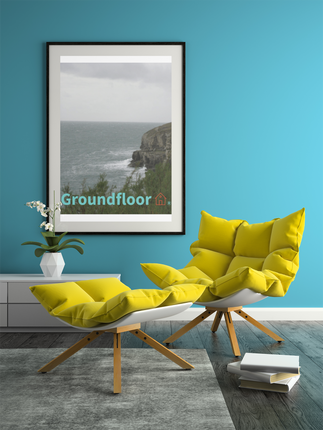 Seaside Serenity Poster with Groundfloor with House Logo