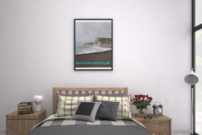Waves and Sand Framed canvas with realestatematching with key Logo