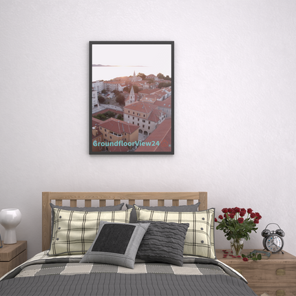 Roof Sunset View Framed poster with groundfloorview24 with House Logo
