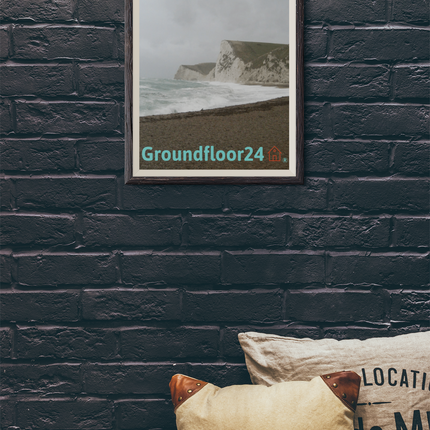 Waves and Sand Framed canvas with Groundfloor24 with House Logo