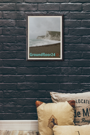 Waves and Sand Framed canvas with Groundfloor24 with House Logo