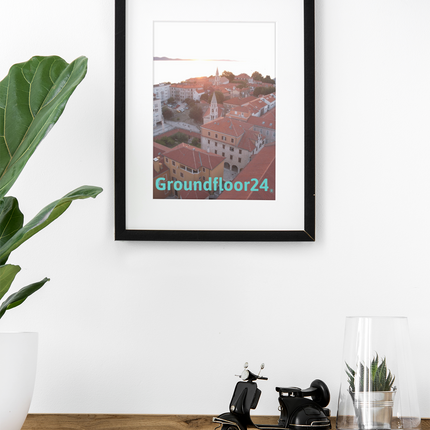 Roof Sunset View Framed photo paper poster with Groundfloor24 without House Logo