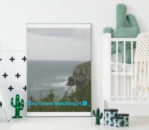 Seaside Serenity Canvas with realestatematching24 with key Logo