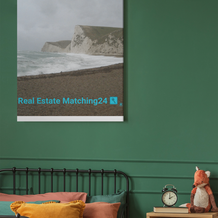 Waves and Sand Framed canvas with realestatematching24 with key Logo