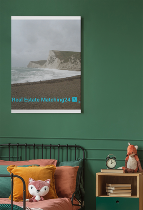 Waves and Sand Framed canvas with realestatematching24 with key Logo