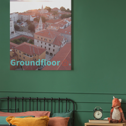 Roof Sunset View Framed poster with Groundfloor with House Logo