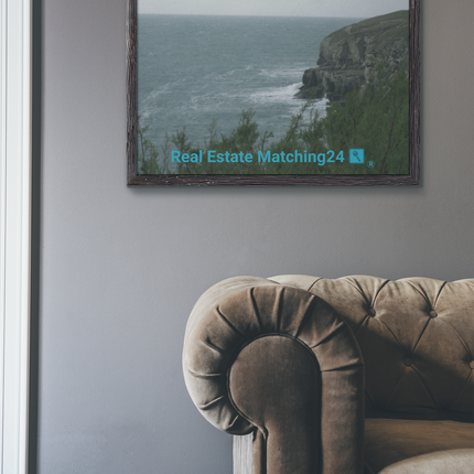 Seaside Serenity Poster with realestatematching24 with key Logo