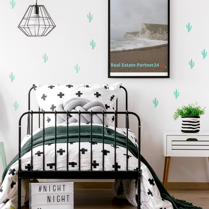 Waves and Sand Framed canvas with realestatepartner24 with house Logo