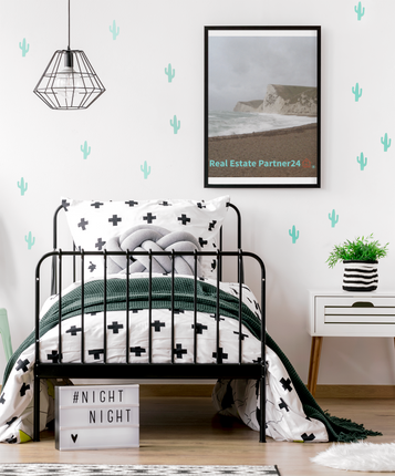 Waves and Sand Framed canvas with realestatepartner24 with house Logo