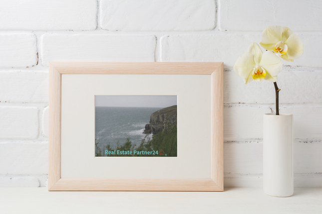 Seaside Serenity Framed canvas with realestatepartner24 with house Logo