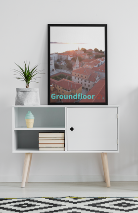 Roof Sunset View Framed photo paper poster with Groundfloor with House Logo