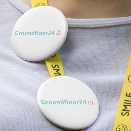 Set of pin buttons with Groundfloor24 Logo