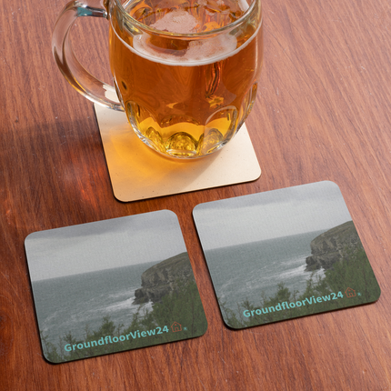 Seaside Serenity Cork-back coaster with groundfloorview24 with House Logo